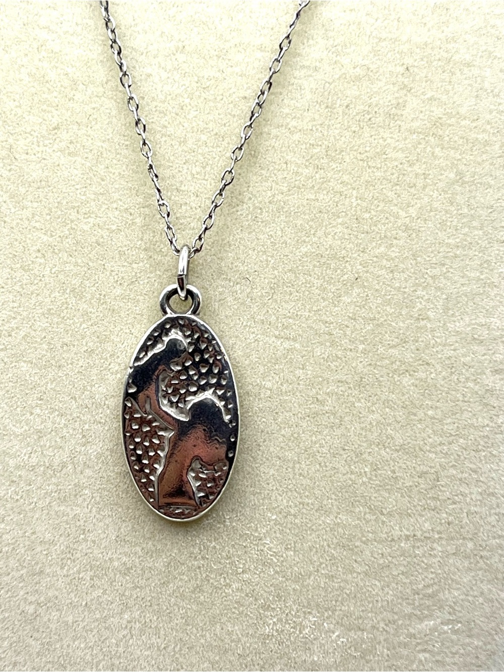 Sterling Silver Oval Mom and Baby Pendant Necklace  18” Chain 925